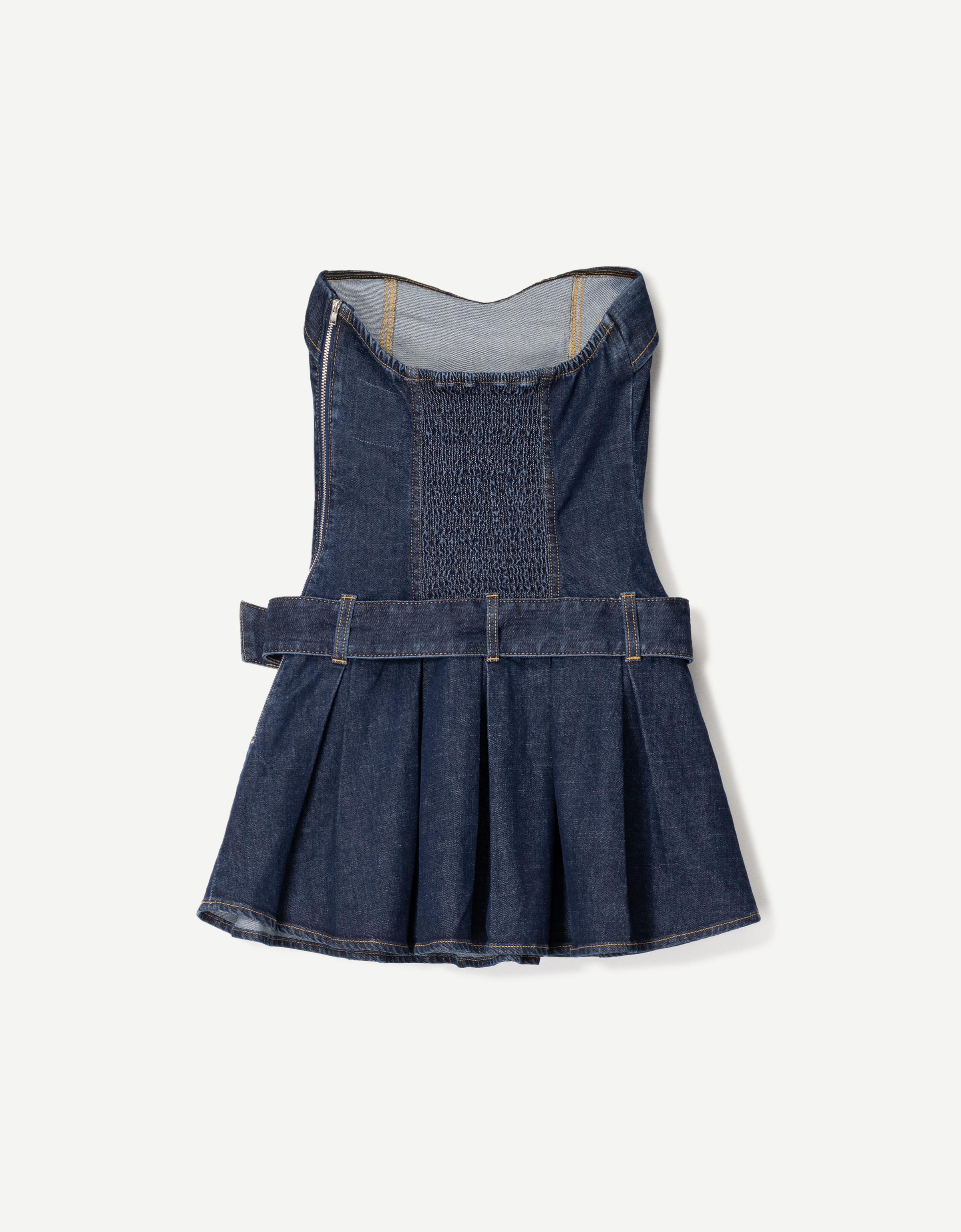 Box pleat denim mini dress - Women | Bershka Box pleat denim mini dress - Women | Bershka