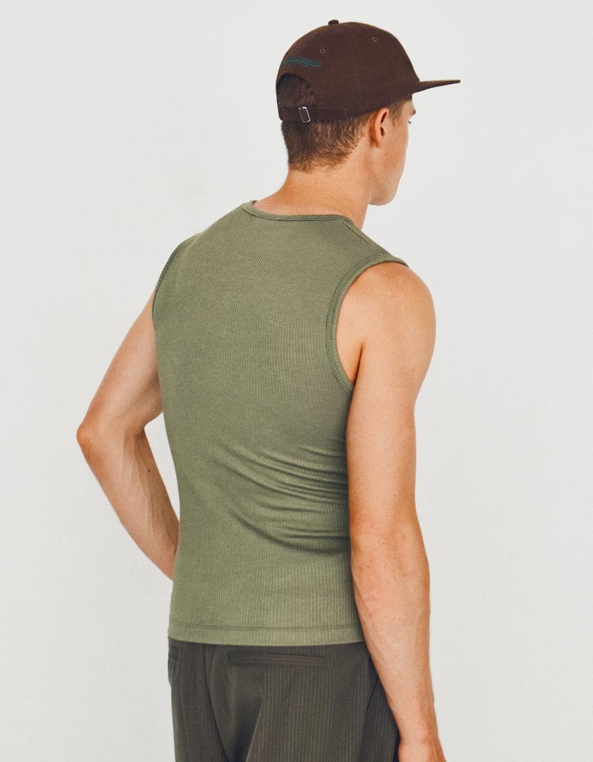 T-shirt workwear col tunisien slim-Kaki