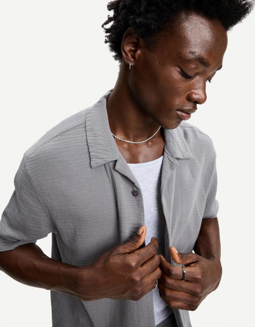 Textured short sleeve shirt-Dark grey-3