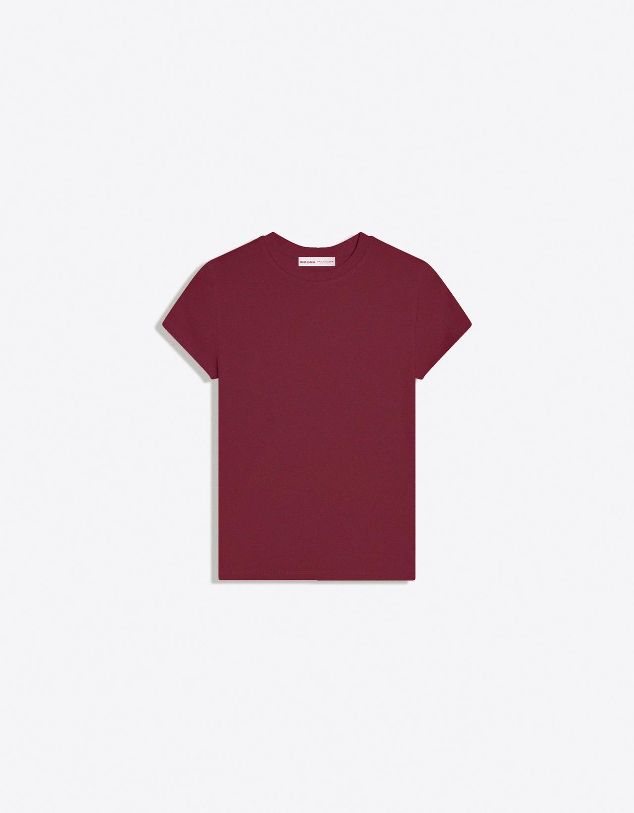 Round neck short sleeve T-shirt — Burgundy