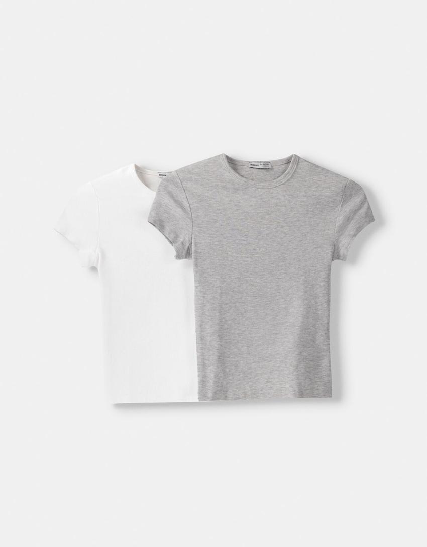 2'li kısa kollu bisiklet yaka t-shirt paketi-Çok renkli-0