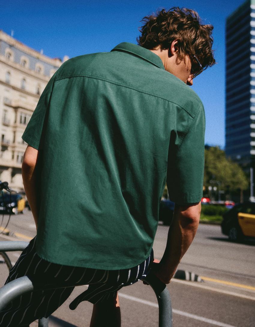 Oversize short sleeve printed shirt-Green