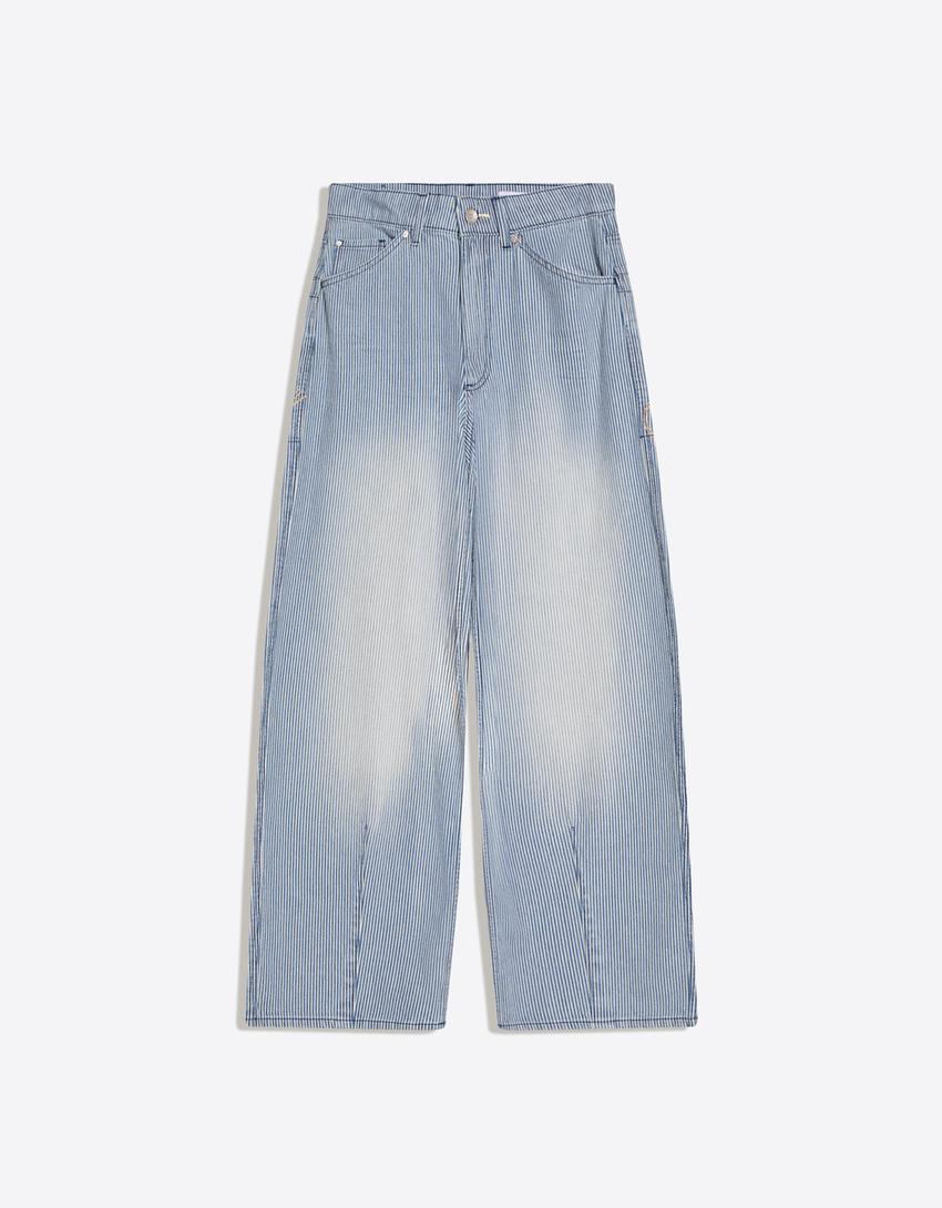 Düşük bel çizgili süper geniş paça jean-Mavi