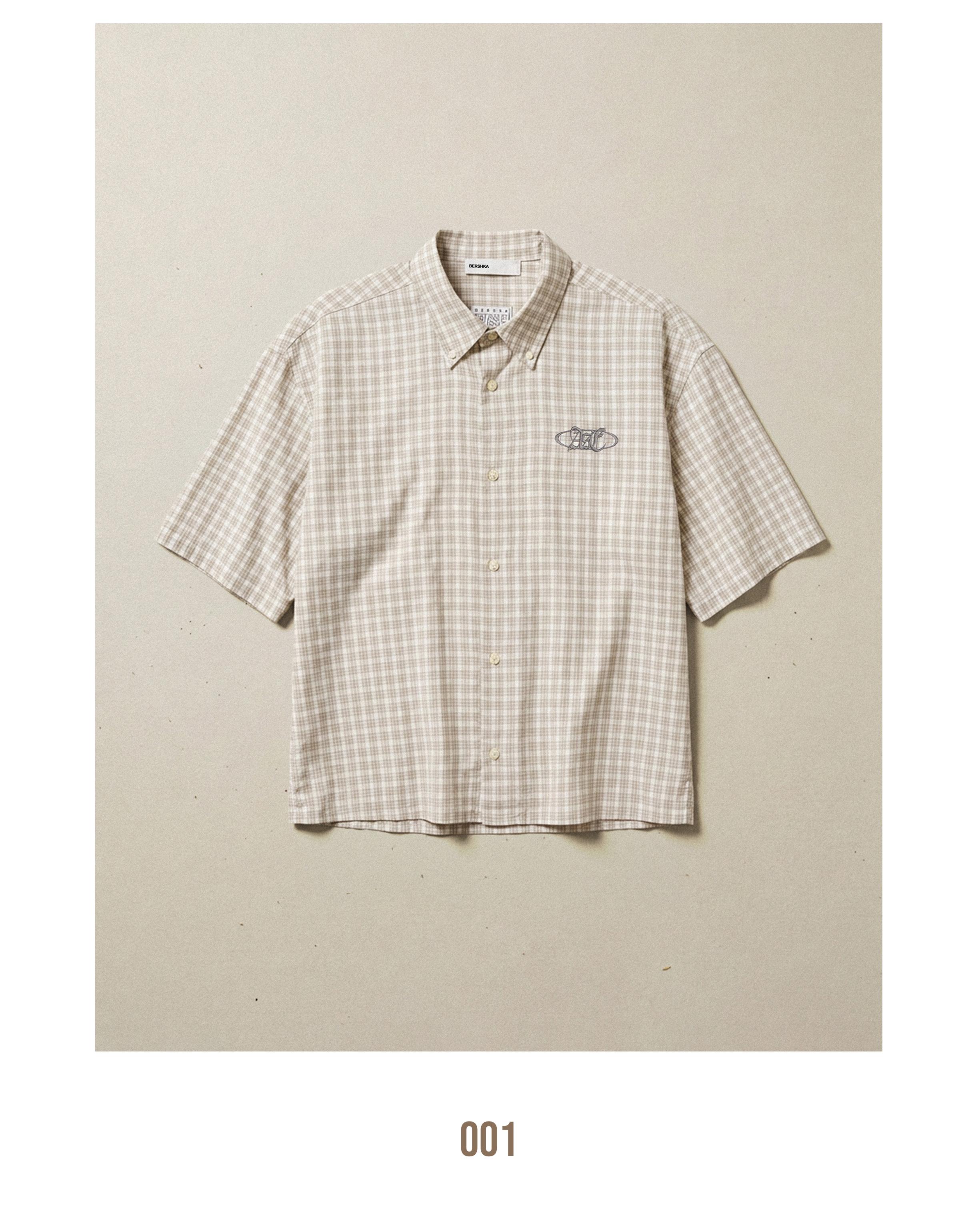 Short-sleeved boxy print shirt — Mixed gray