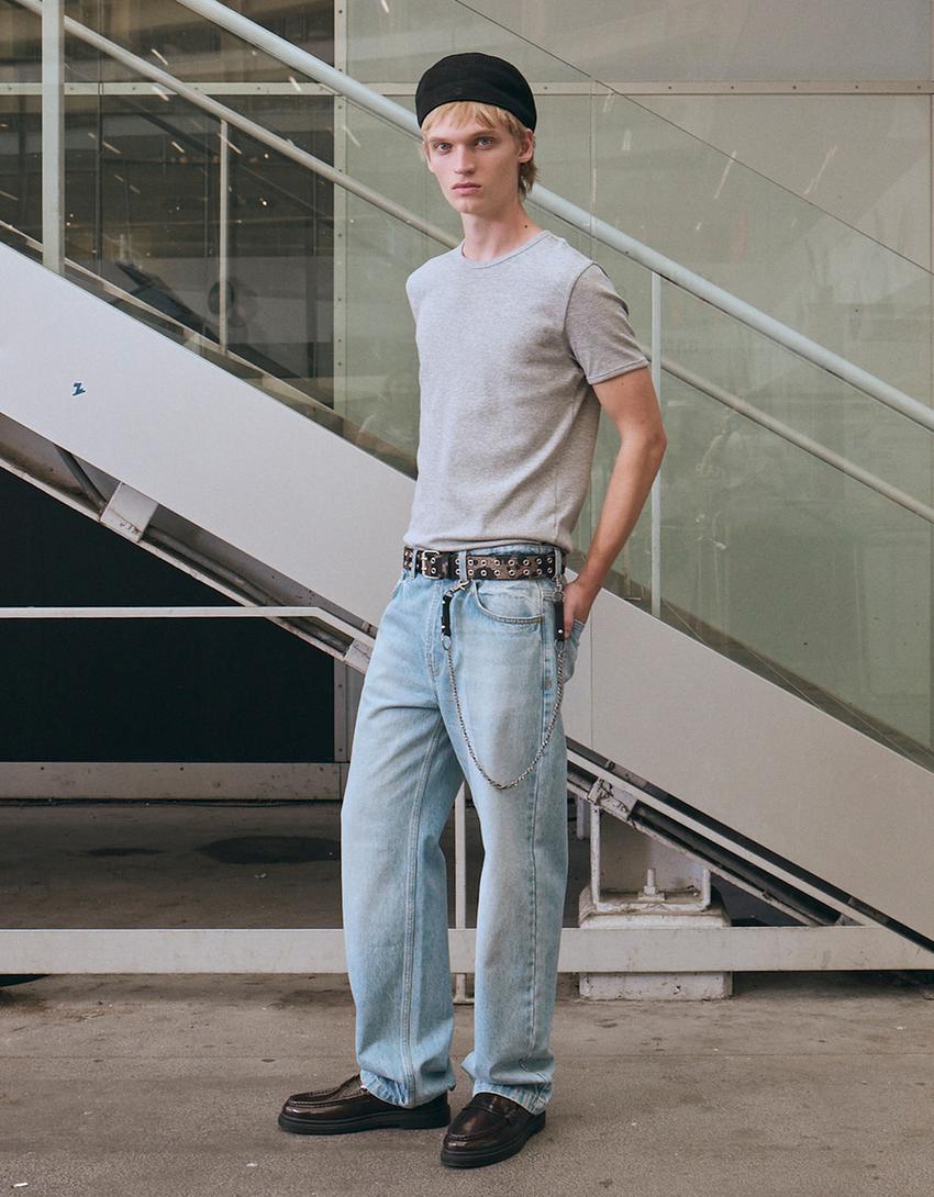 Relax fit straight jeans-Gewassen blauw