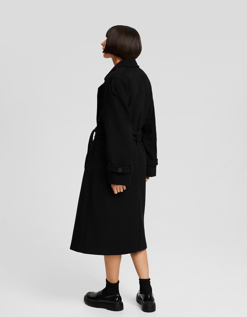 Wool blend trench coat-Black