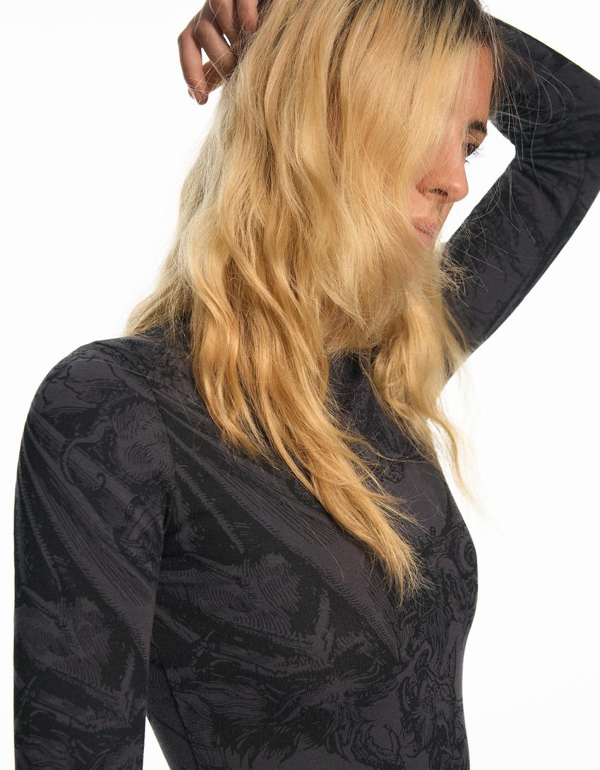 Uzun kollu ARIES X BERSHKA mini elbise-Koyu gri