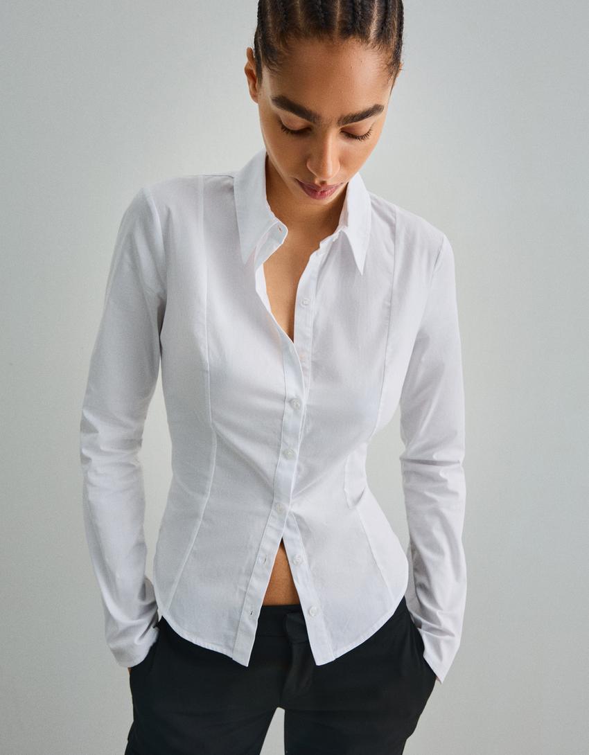 Fitted shirt with flared sleeves-White