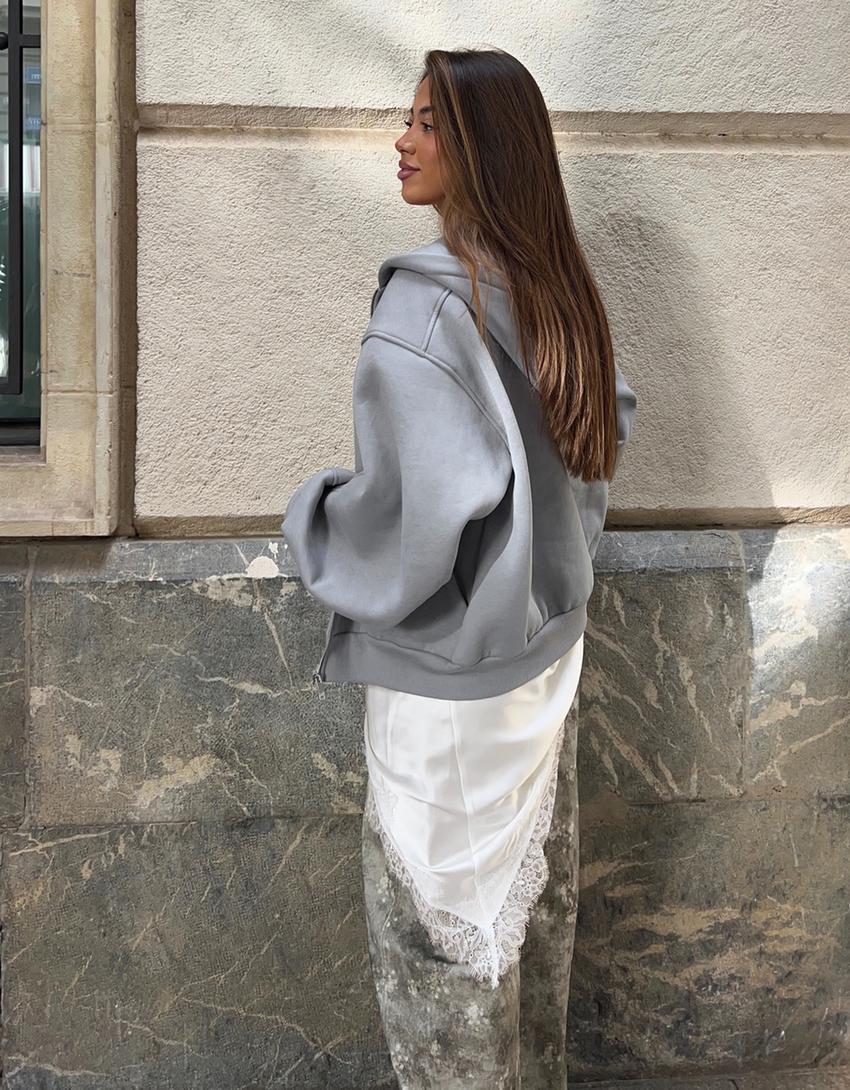 Robe asymétrique satin et dentelle à bretelles-Écru