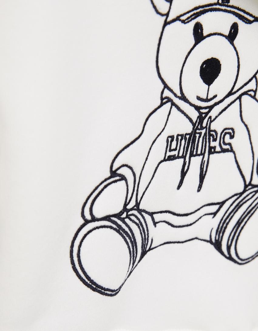 Sweat capuche cropped fermeture Éclair imprimé-Blanc cassé-6