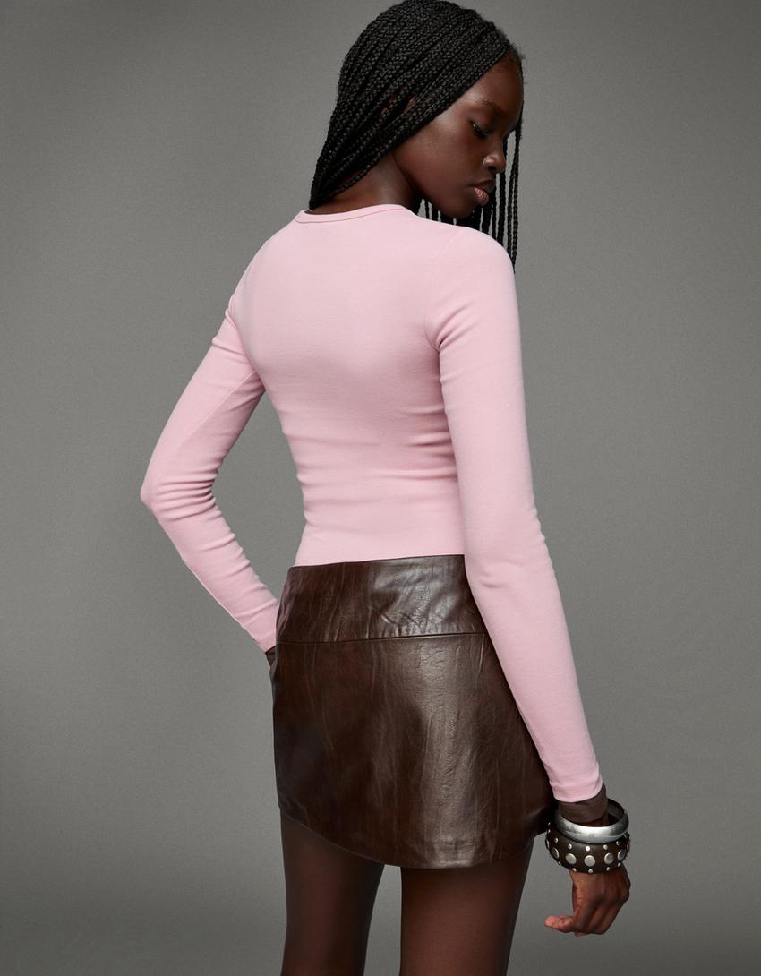 Long sleeve top-Pink-1