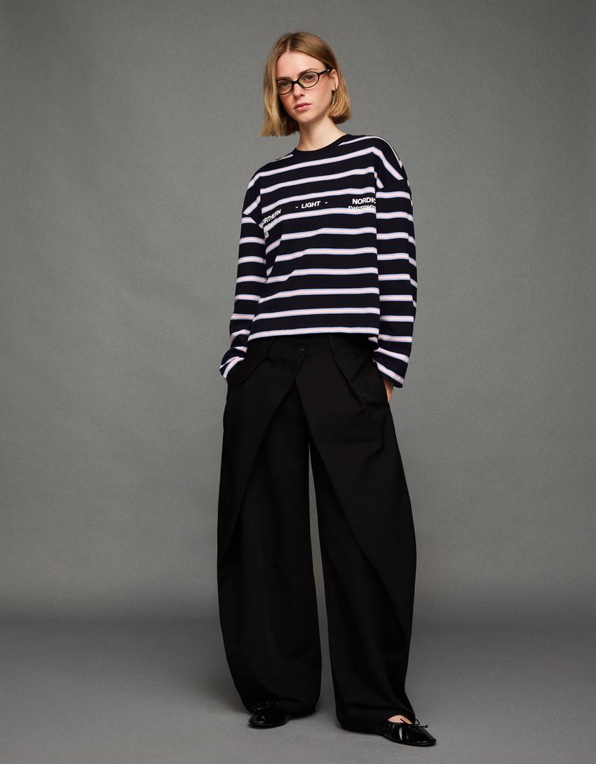 Oversize-Langarmshirt mit Print-Schwarz