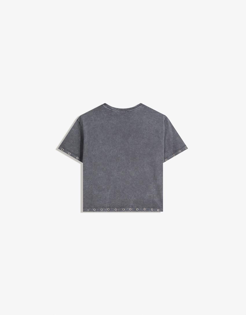 T-shirt à manches courtes à œillets-Gris foncé