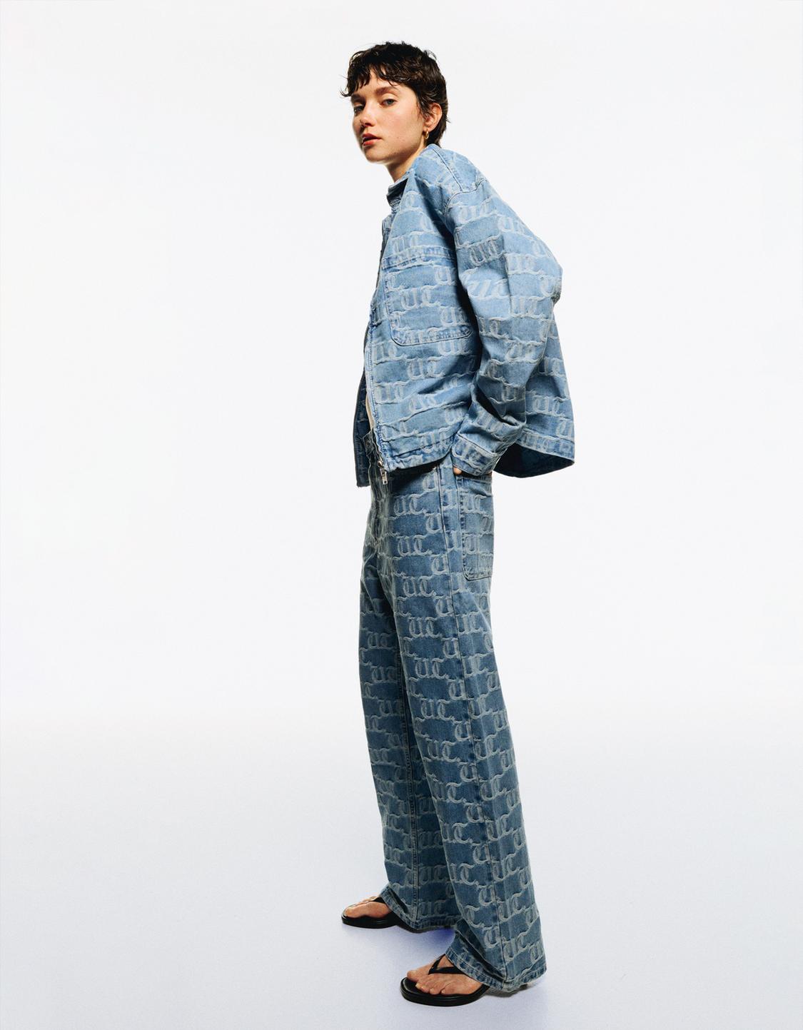 Denim jacquard overshirt with zip