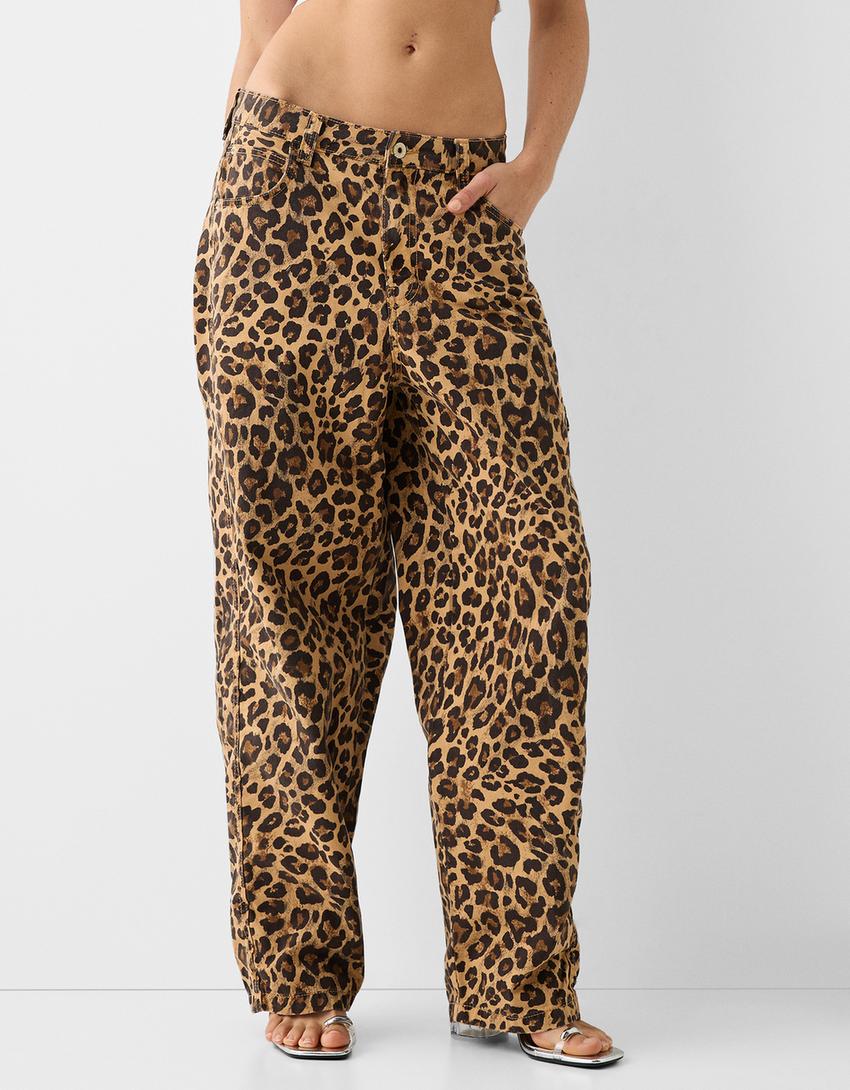 Balloon fit animal print carpenter trousers-Camel-1