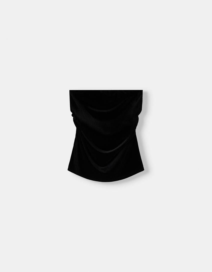 Top bandeau frunces velvet-Negro-5