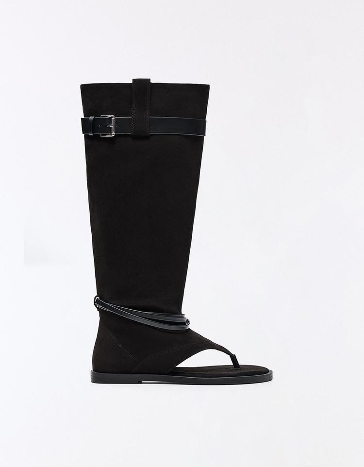 Flat slider sandals with buckle — BLACK