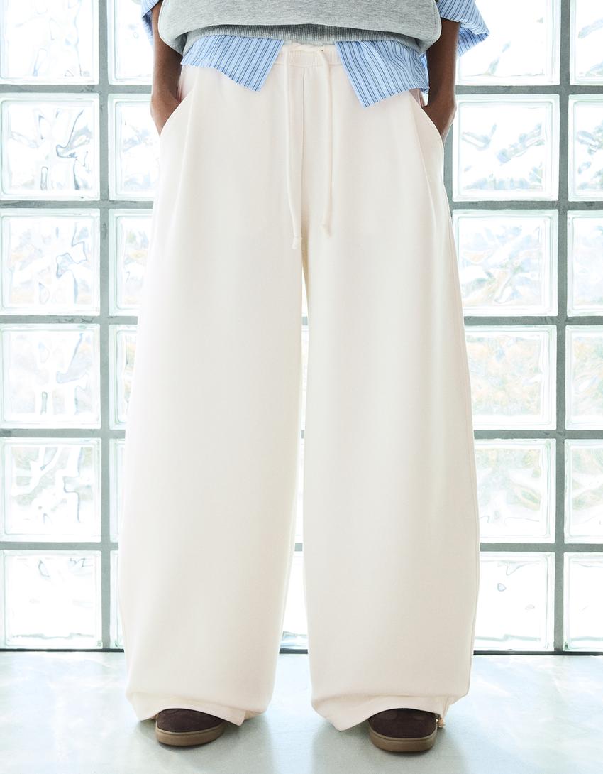 Modal barrel fit pantolon-Krem