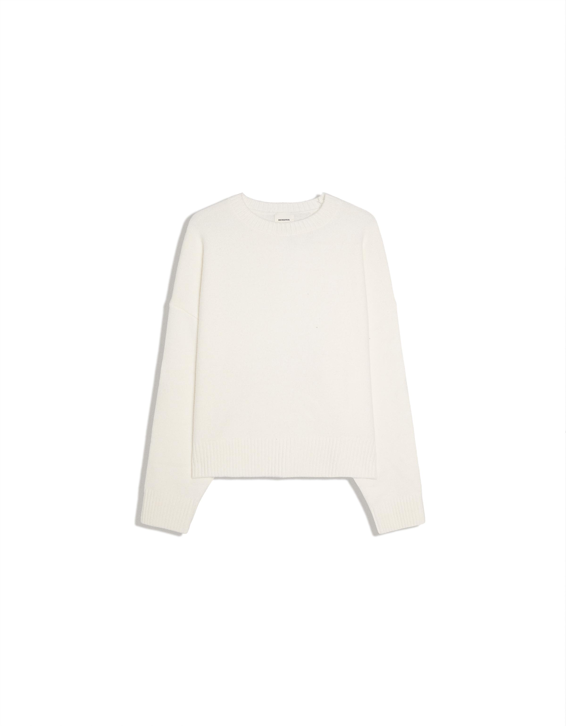 Boxy round neck jumper — White