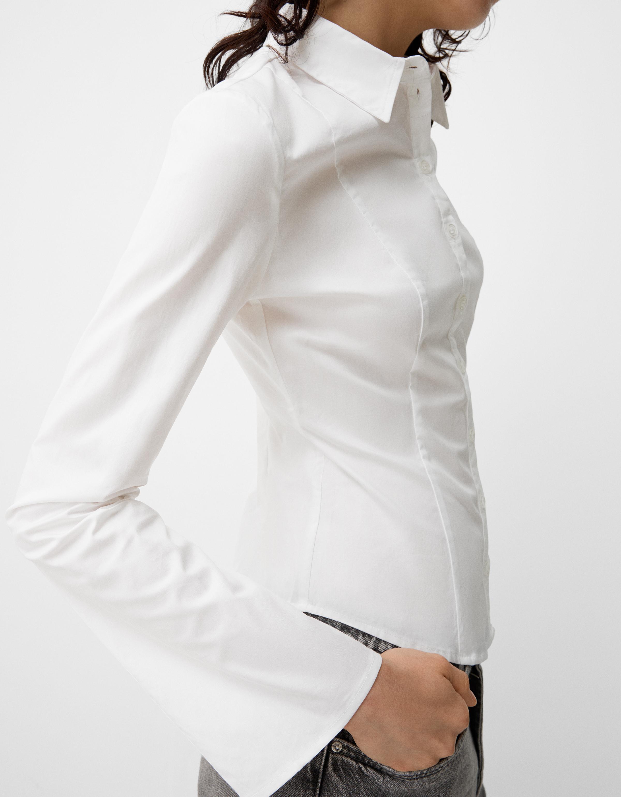 Çan kollu vücuda oturan gömlek - Görsel 10
