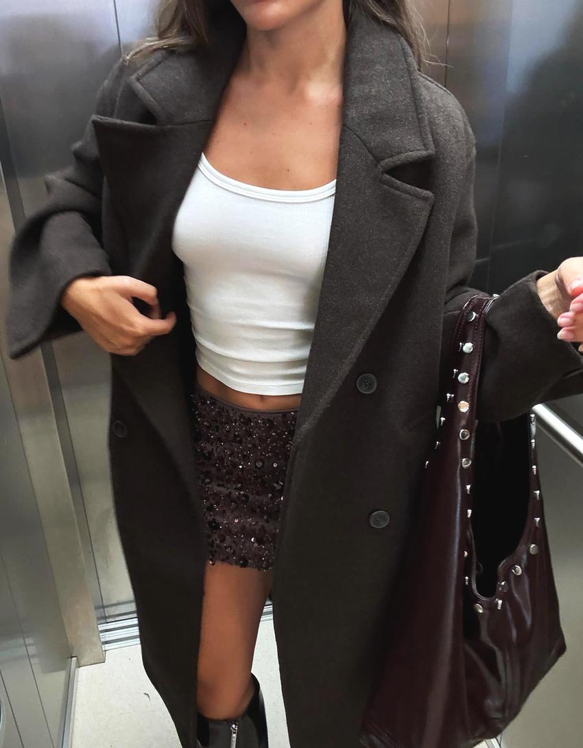 Long drop-shoulder coat-Brown
