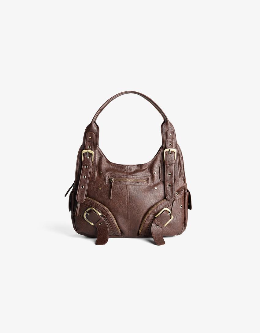 Bolso maxi hebillas-Marrón
