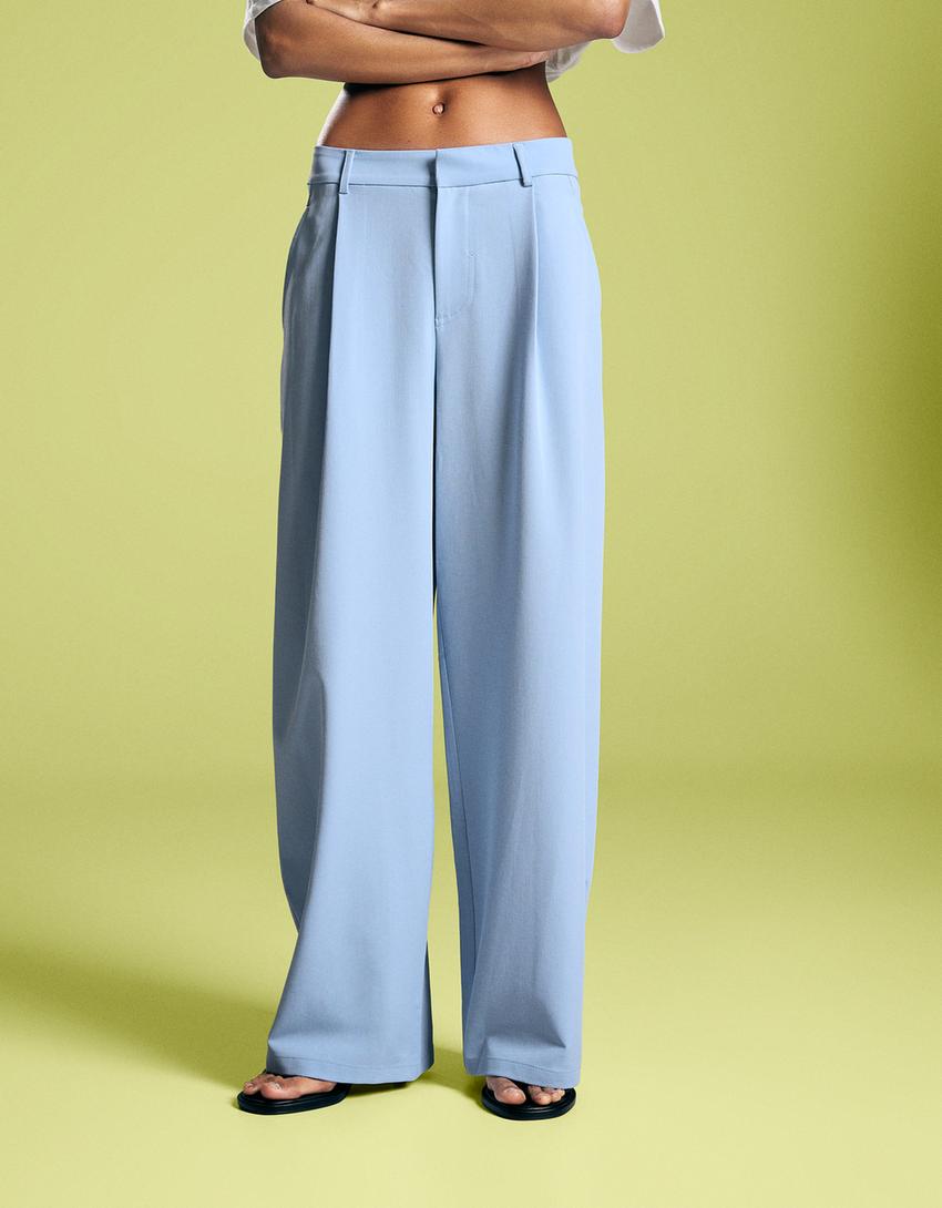 Pantalón volumen doble tela-Azul claro