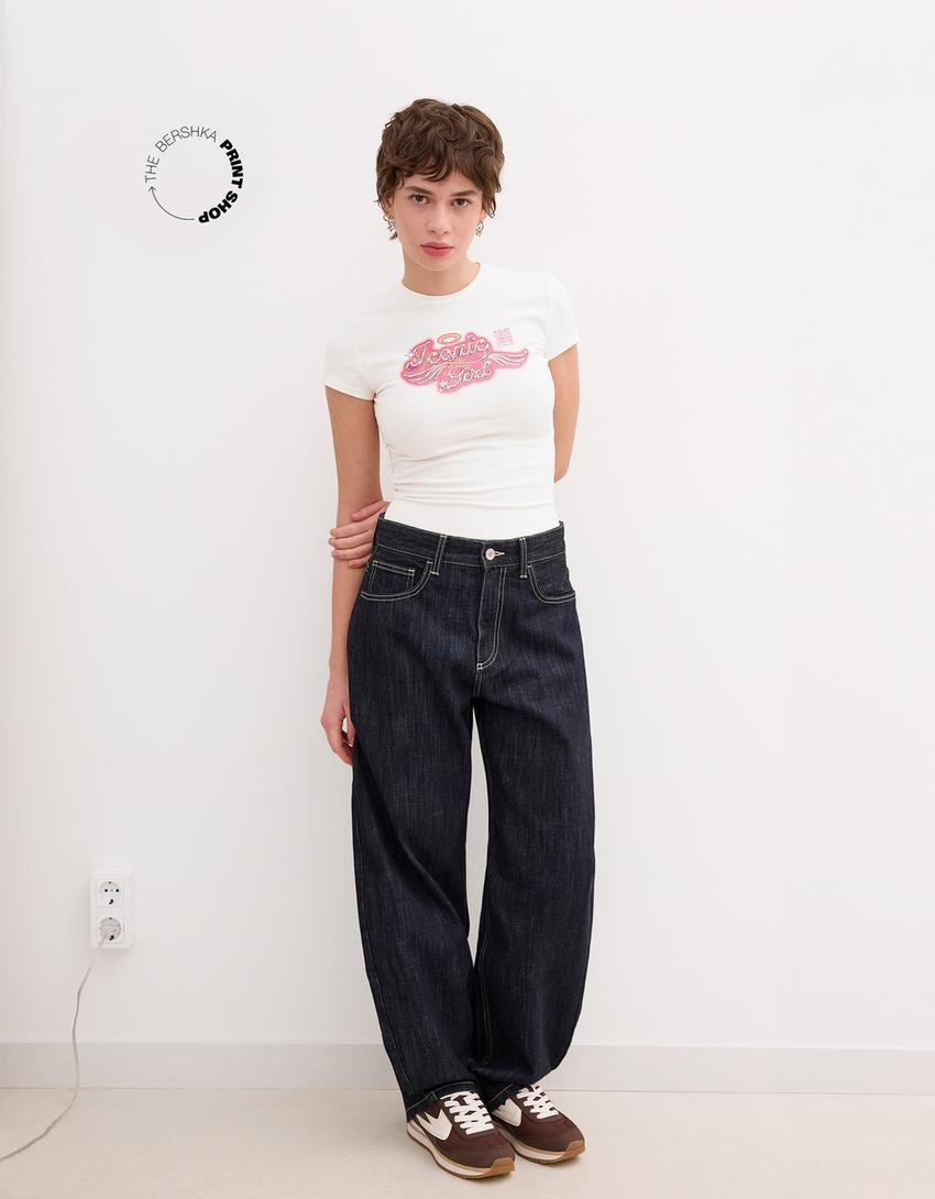 Koszulka z krótkim rękawem Bershka Wearable Art-Biały złamany-1