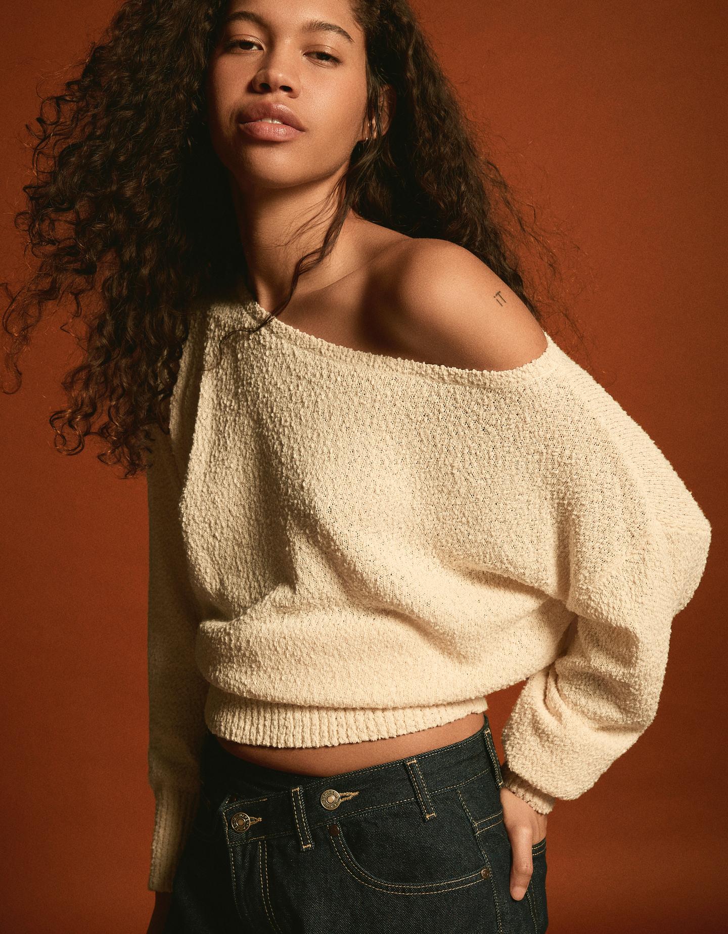 Bershka Jersey Cuello Asimétrico Mujer Crudo
