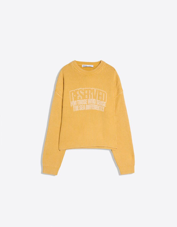 Bisiklet yaka boxy fit baskılı kazak