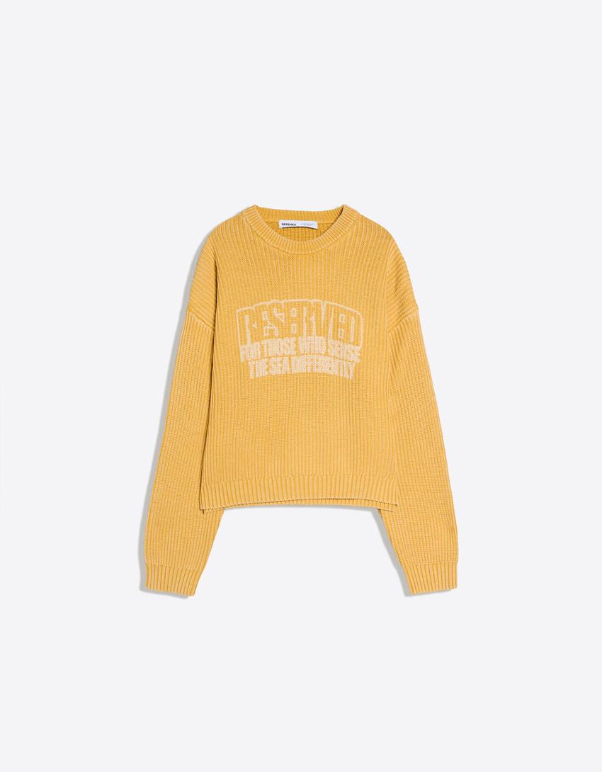 Jersey cuello redondo boxy print-Amarillo