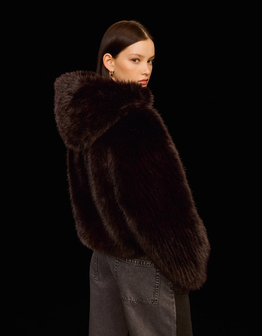 Μπουφάν με κουκούλα και συνθετική γούνα-Γκρενά