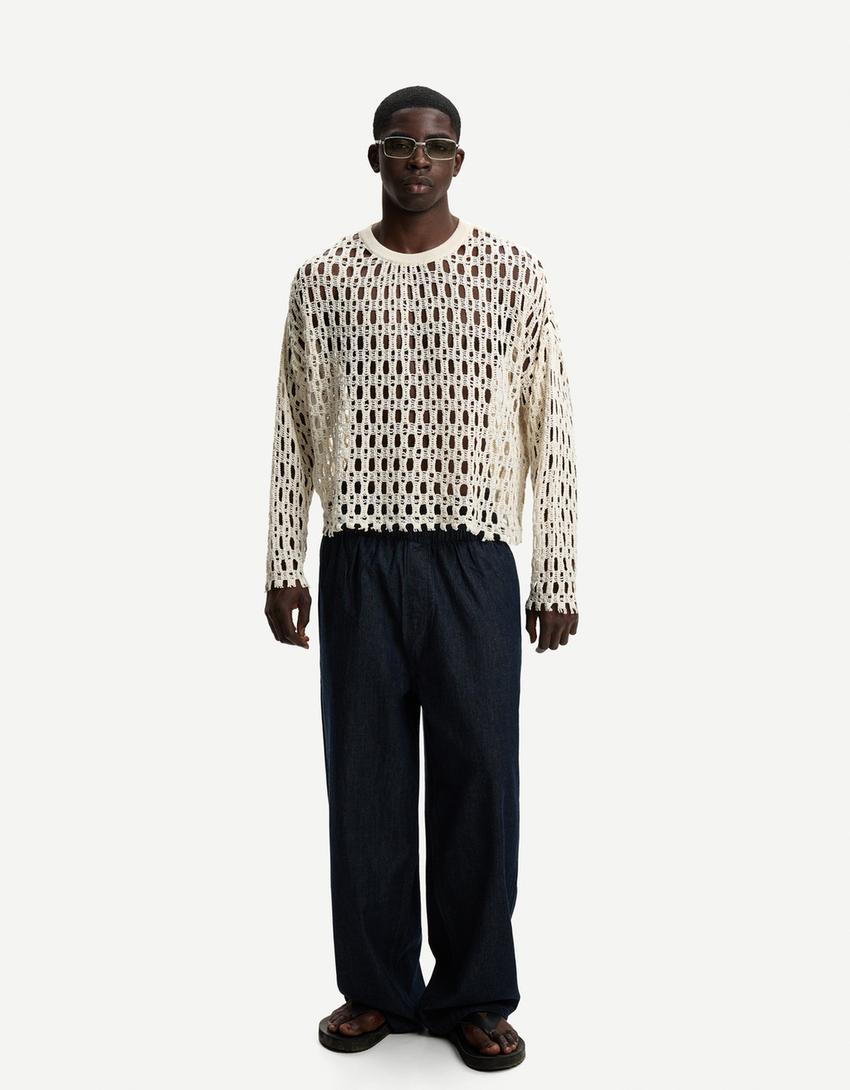 Open-knit sweater-Off white-3