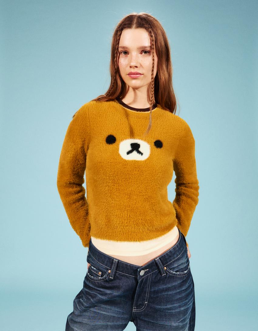 Rilakkuma-Pullover mit Kunstfell-Orange