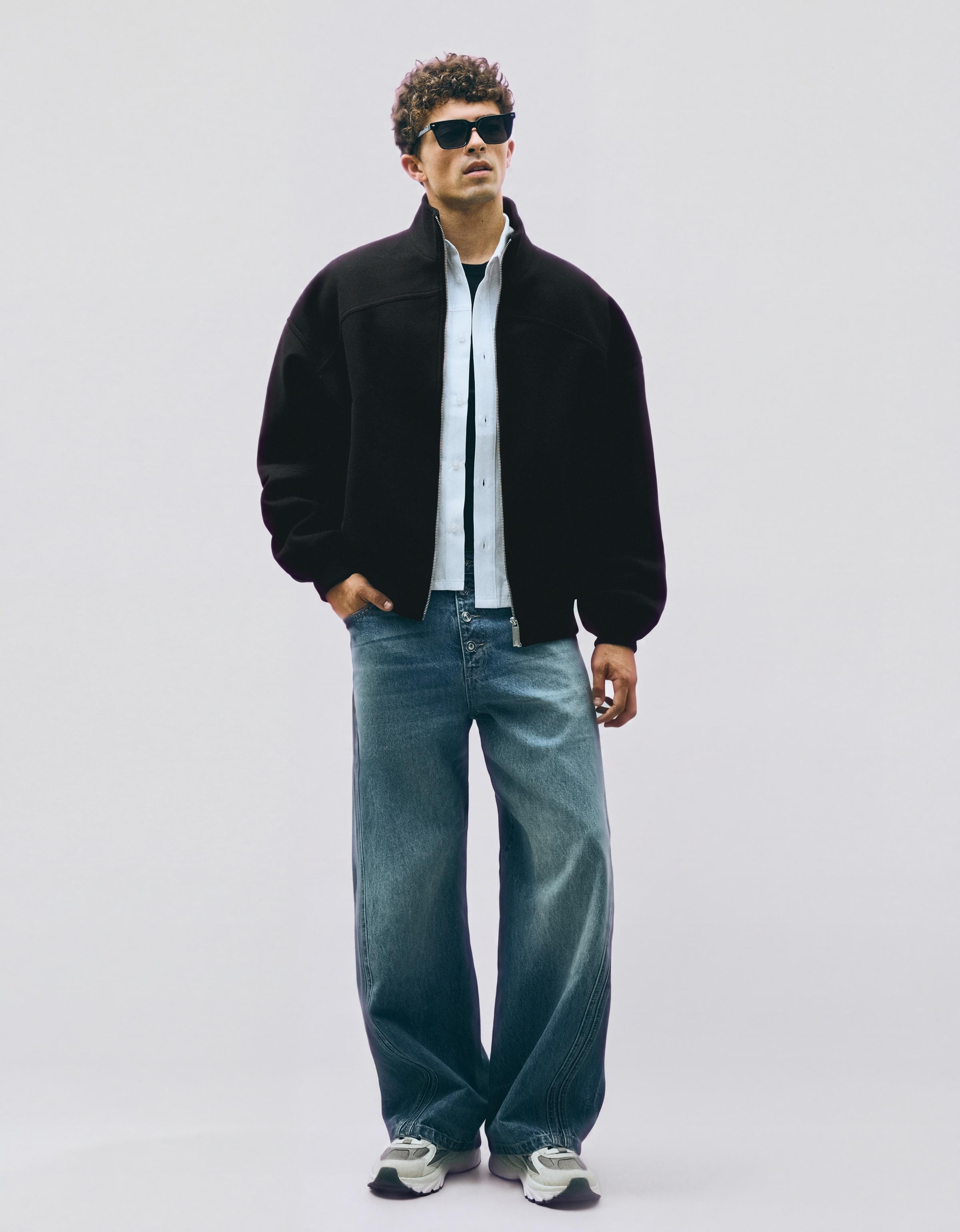 Felt-effect bomber jacket — Black