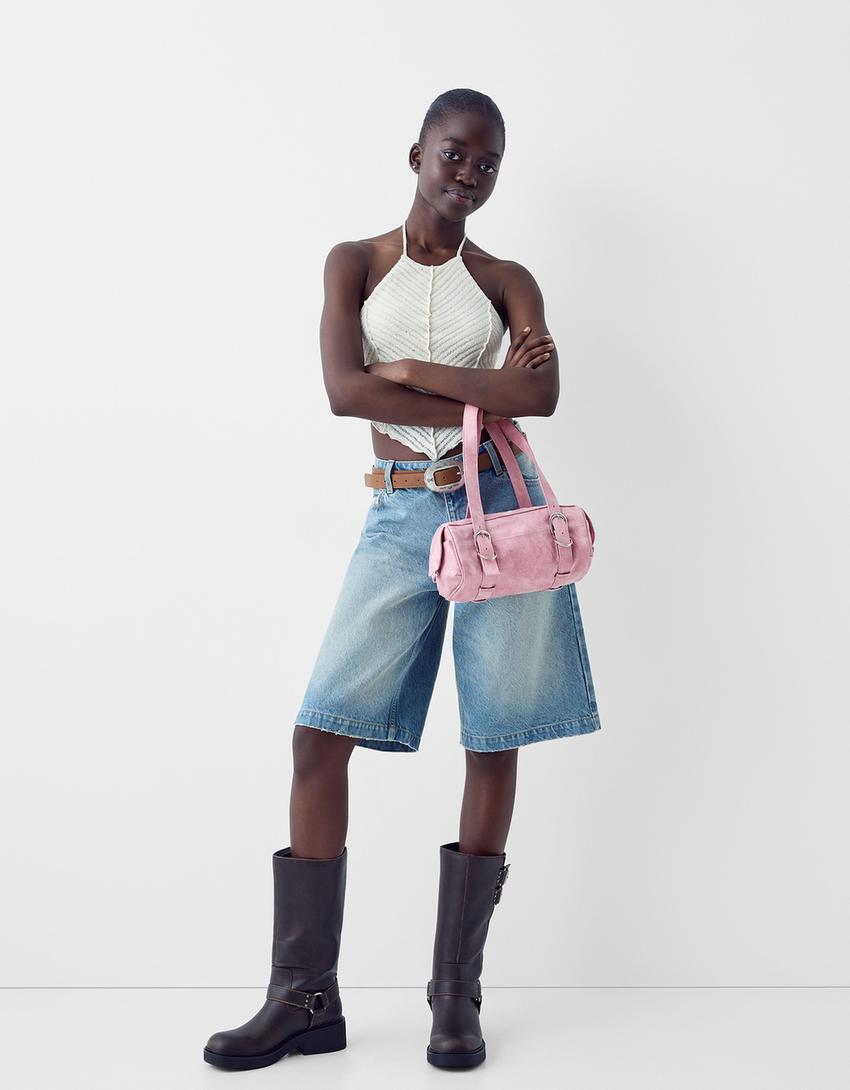 Mini buckled bowling bag-Pink-3