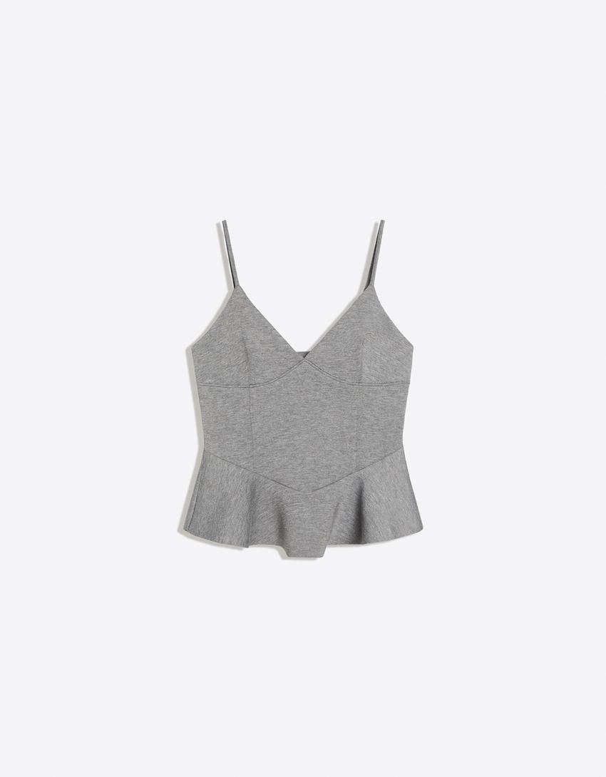 Scuba fabric peplum top-Grey