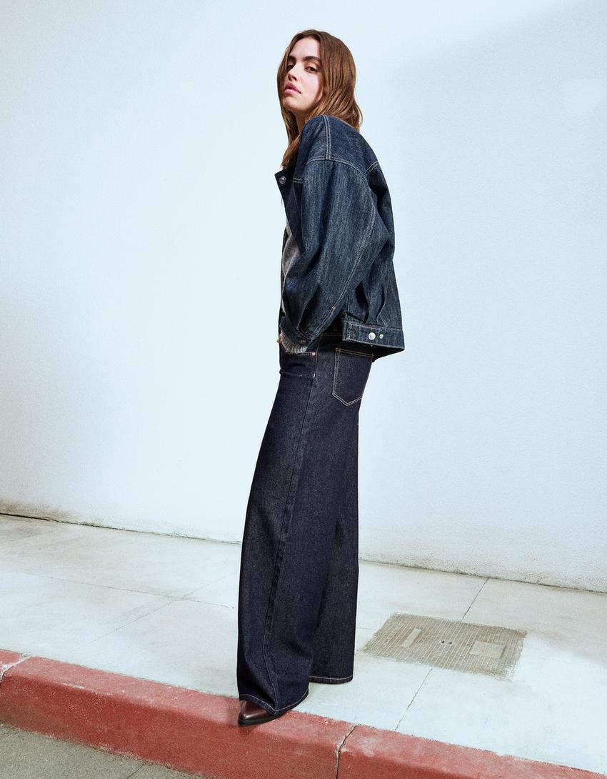 Wide-leg low-waist jeans-Navy