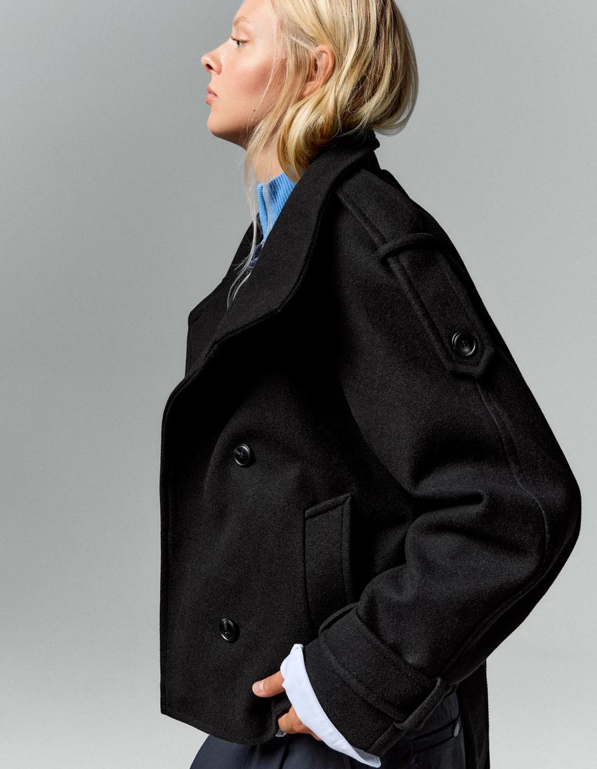 Giubbotto trench con collo a imbuto-Nero