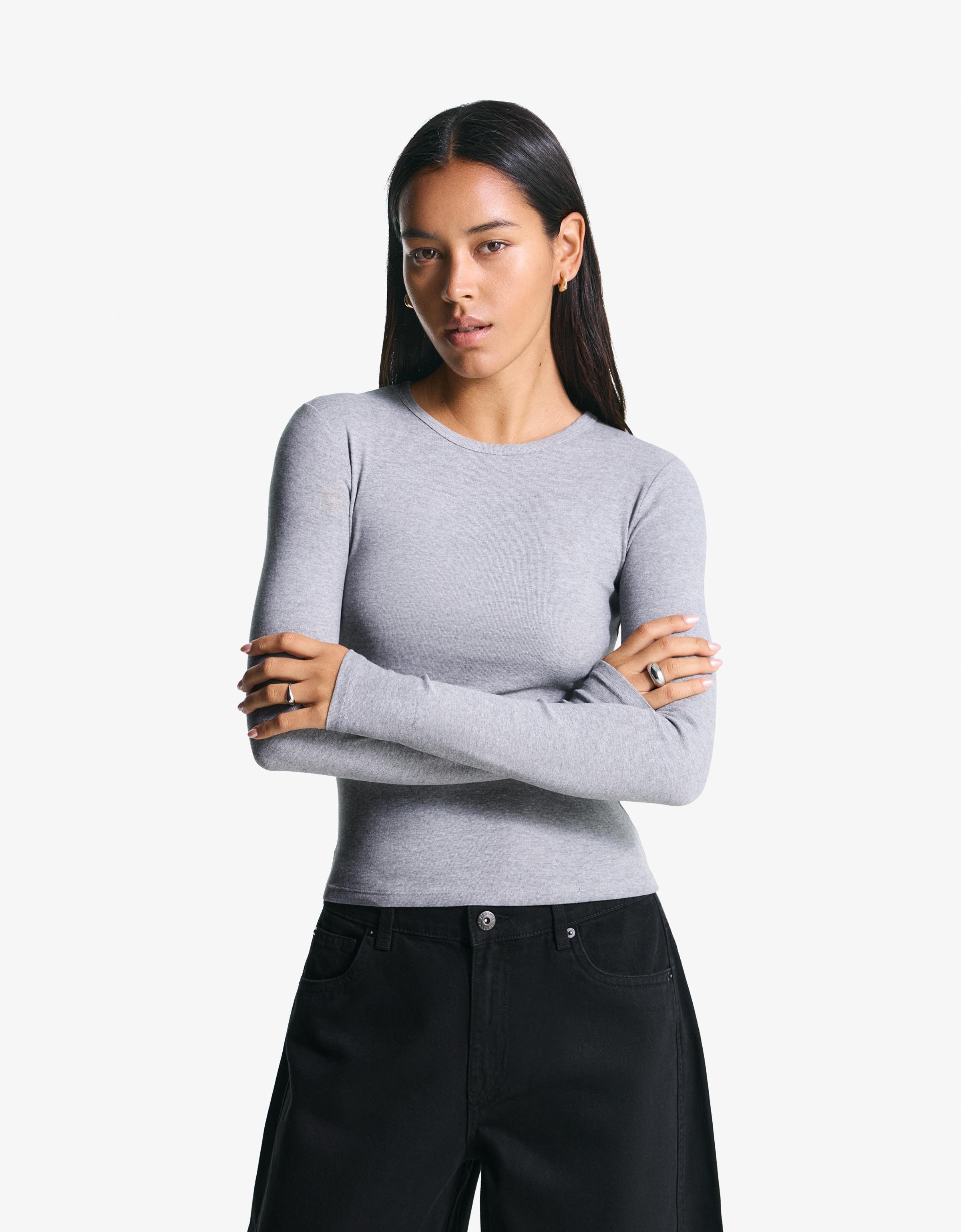 Bershka Langarmshirt Damen Xxs Dunkelgrau