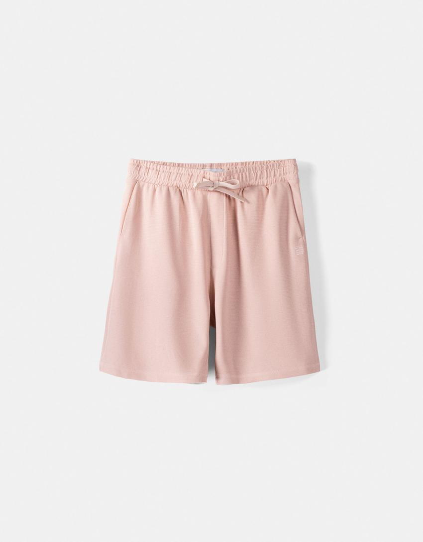 Bermuda relaxed fit molleton texturé-Rose-4