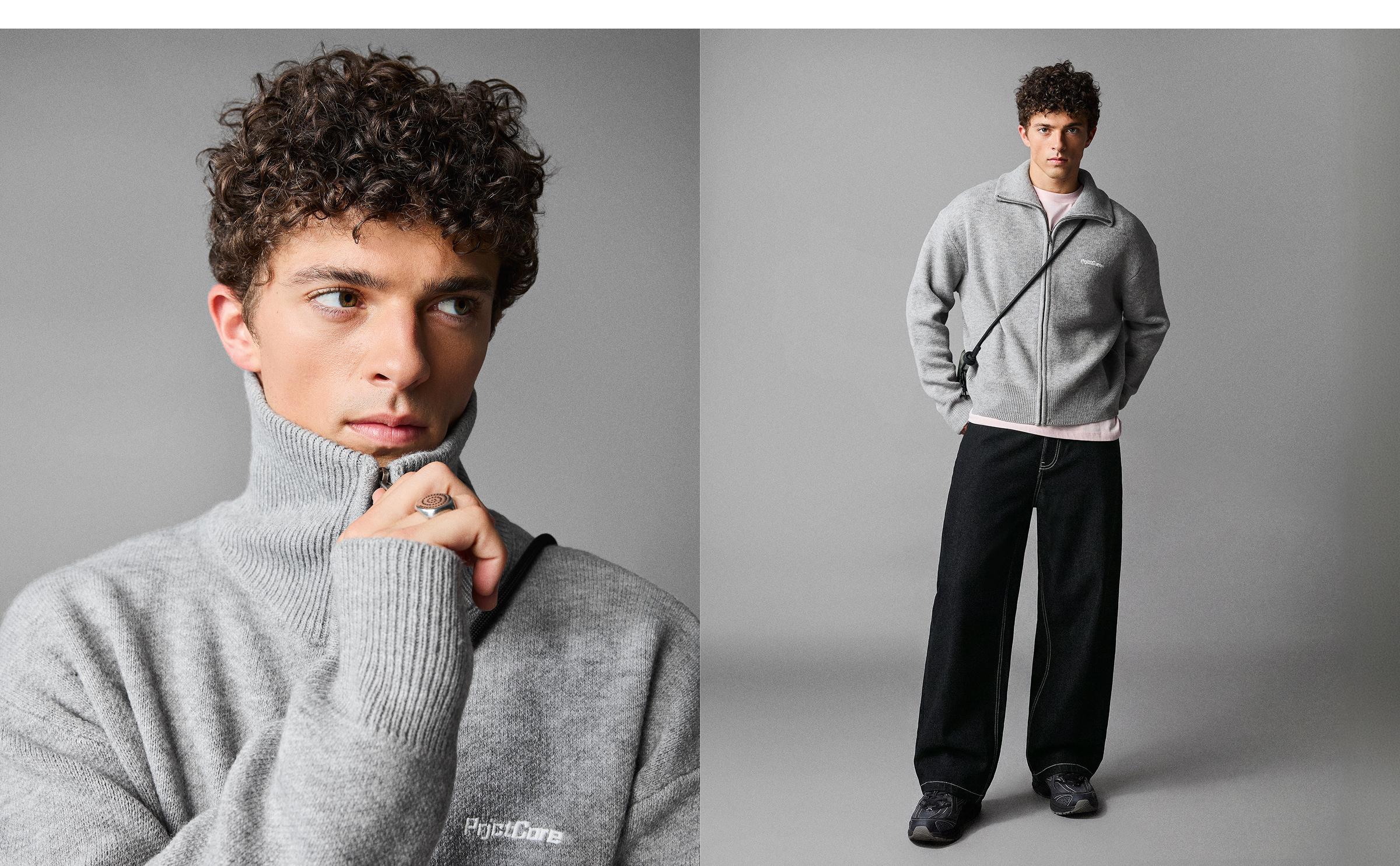 Boxy knit zip jacket — Grey