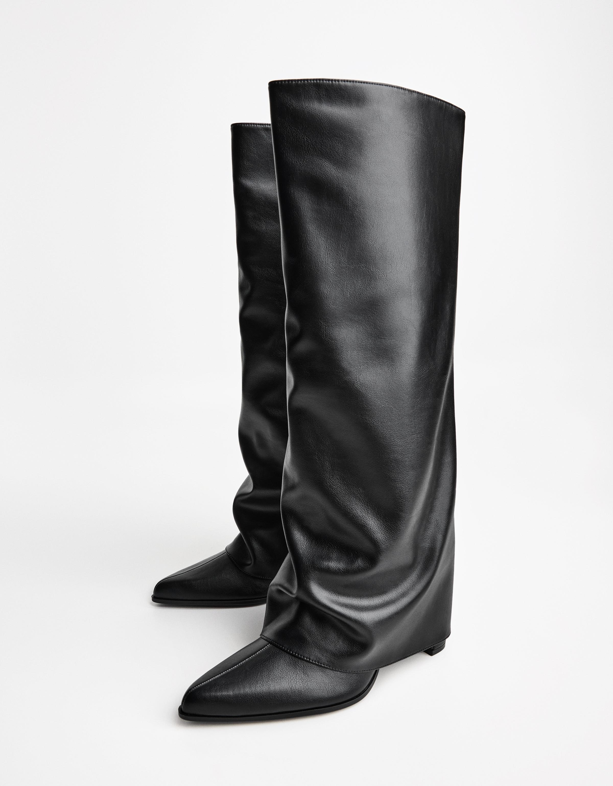 TROUSER HEEL BOOTS — BLACK