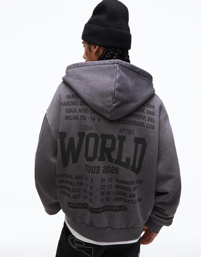 ג'קט רוכסן בגזרה מרובעת עם הדפס-אפור