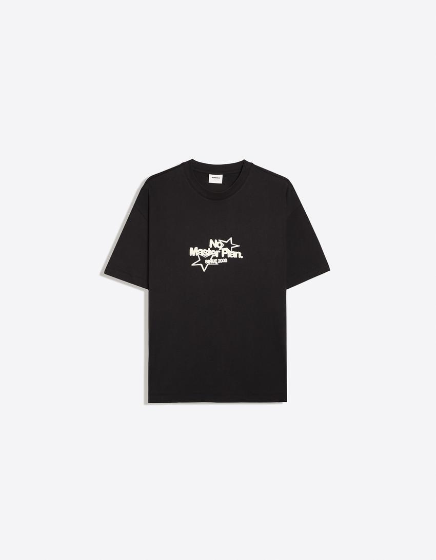 Boxy-T-Shirt mit Print-Schwarz