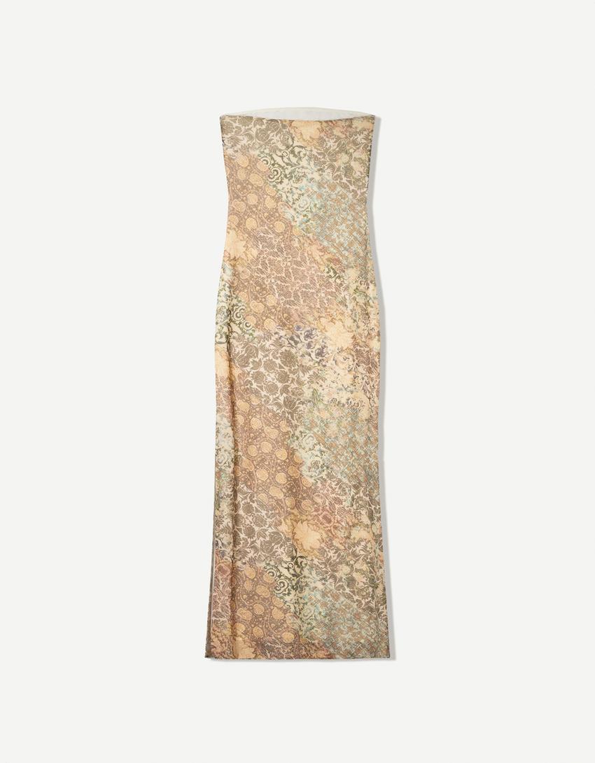 Robe midi bandeau tulle-Vert-4