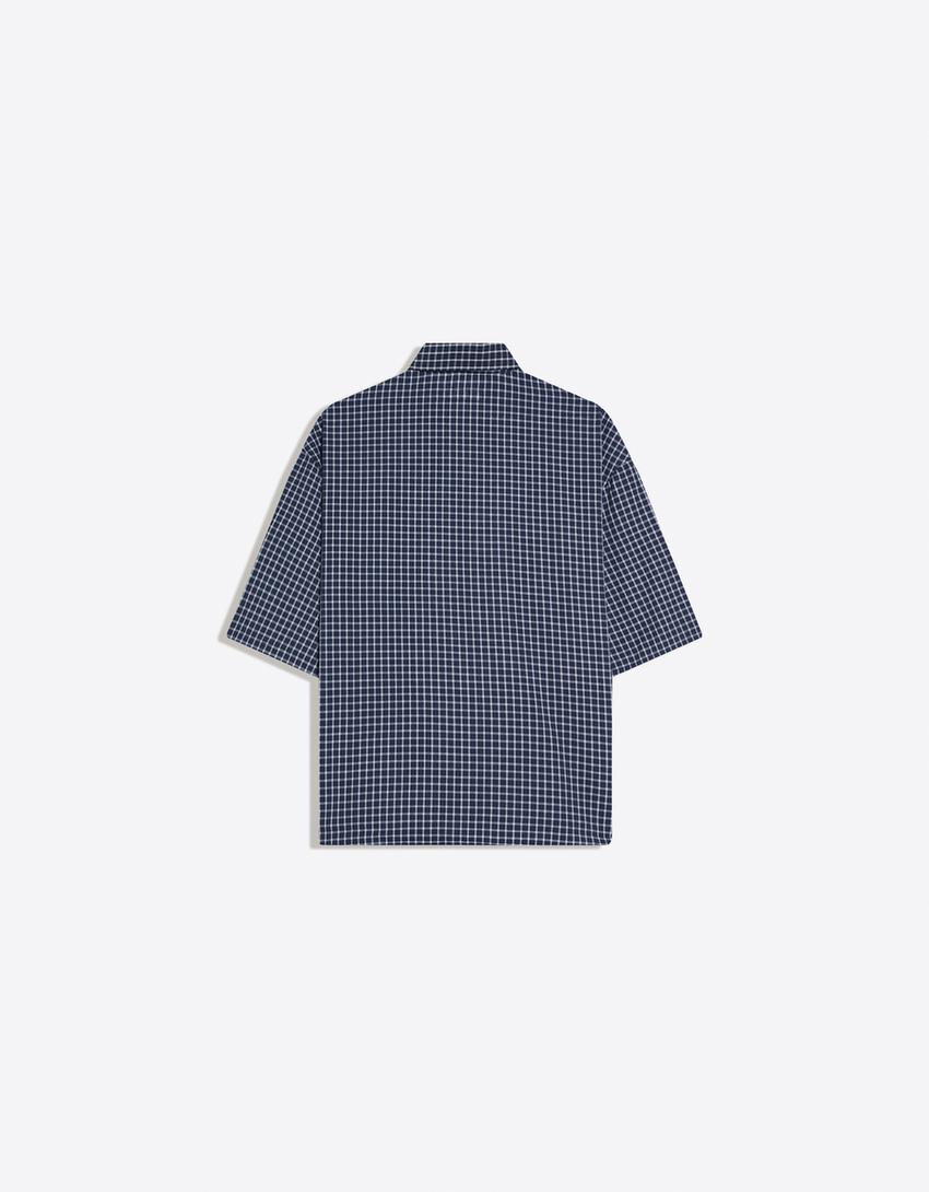 Embroidered short sleeve boxy fit shirt-Navy