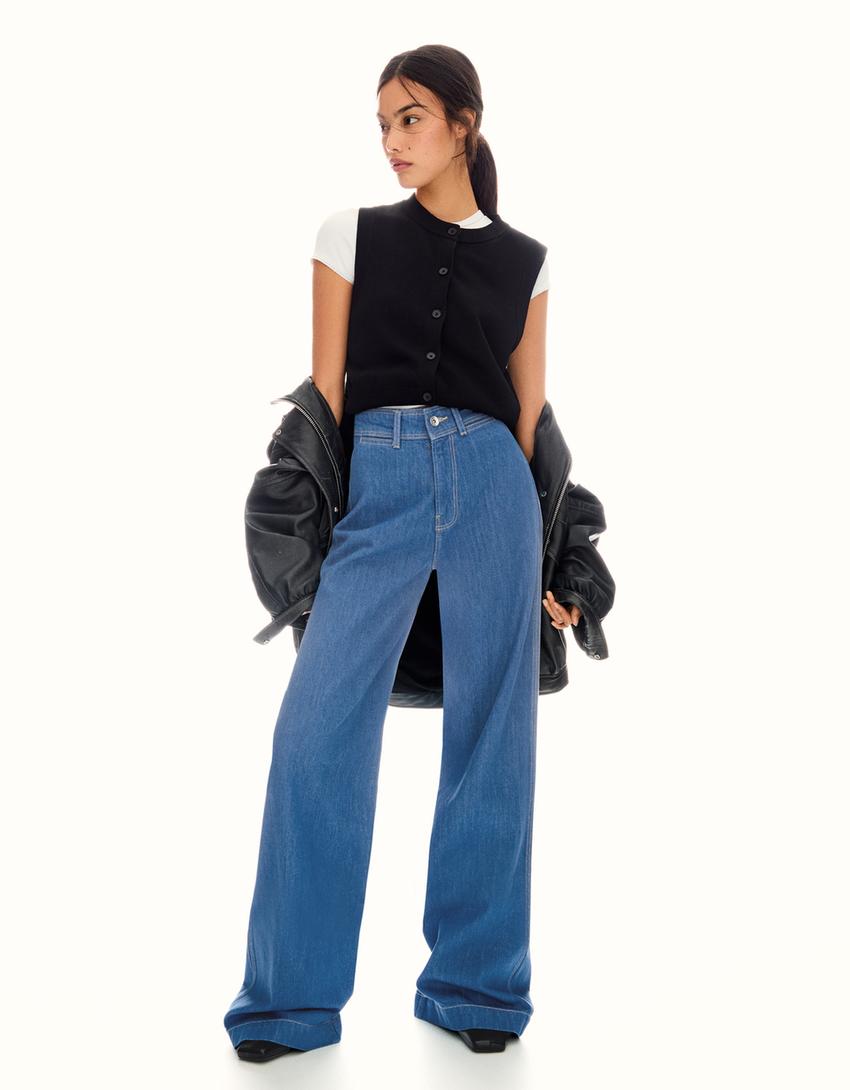 Wide-leg jeans-Blue-0