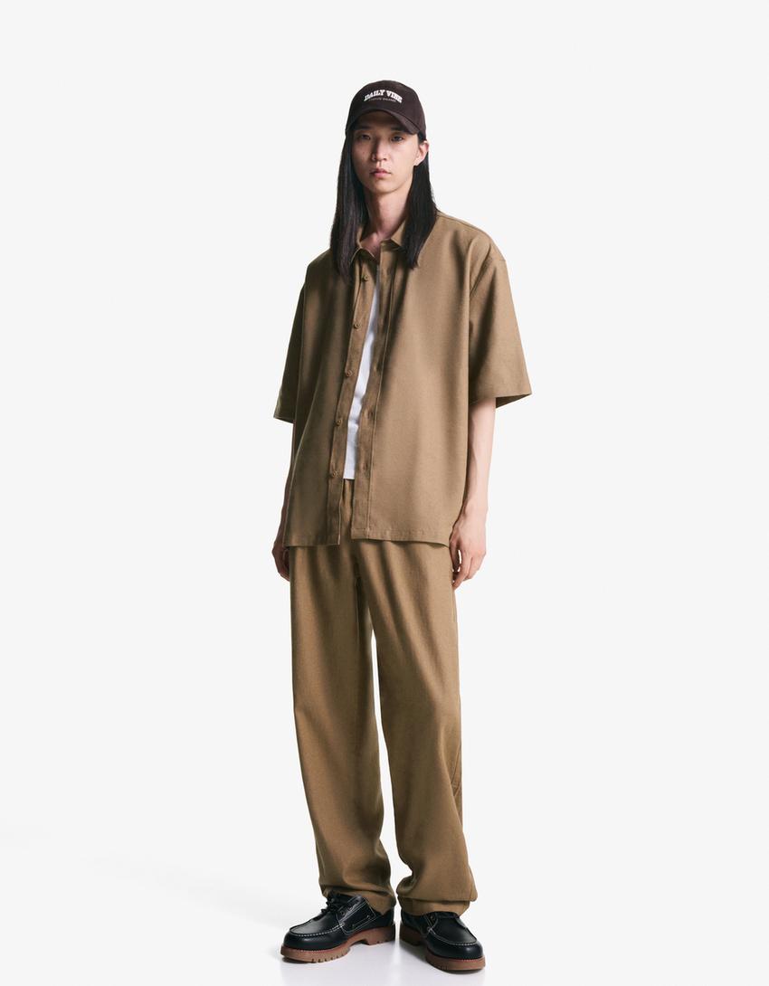 Wide-leg linen blend jogger trousers-Camel