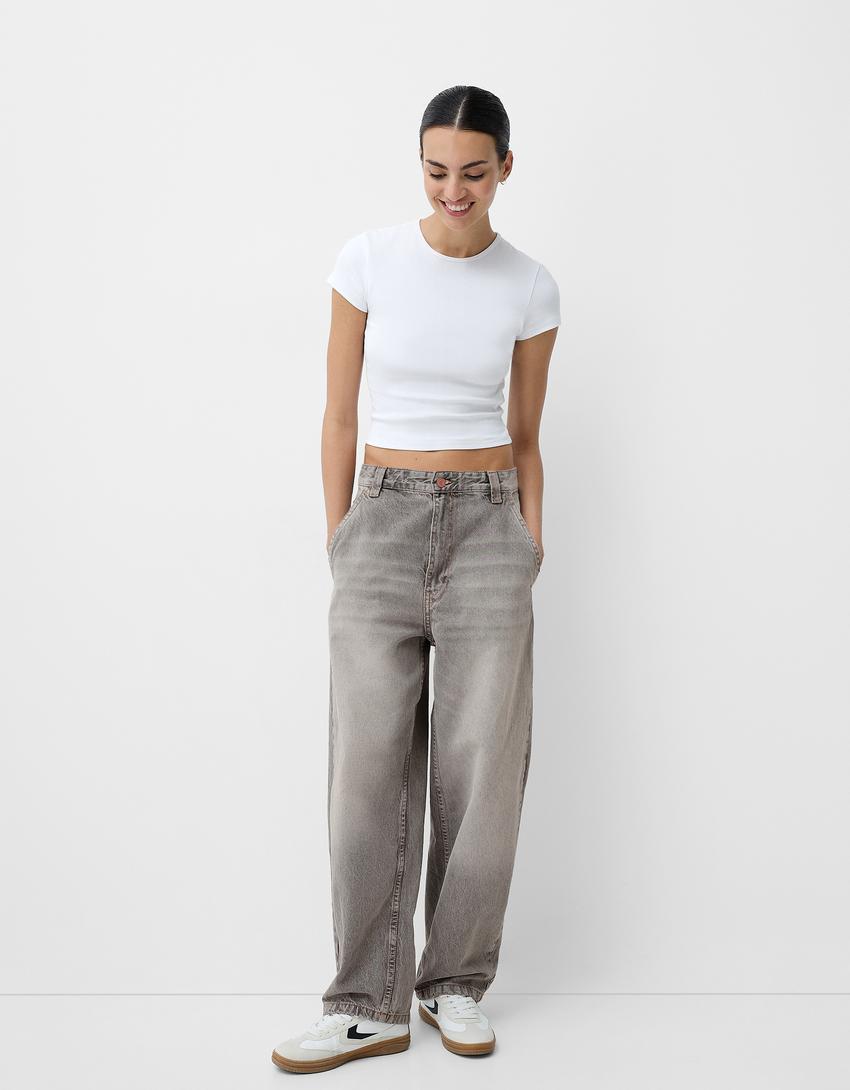 Faded-effect skater fit jeans-Grey